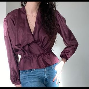 VINTAGE 80’s Halston soft convertible plum sheen day/night sexy blouse Size S-M